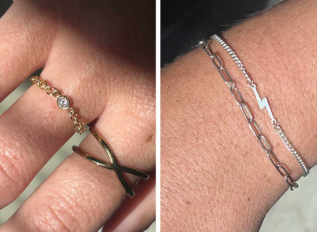 rings and bracelets.