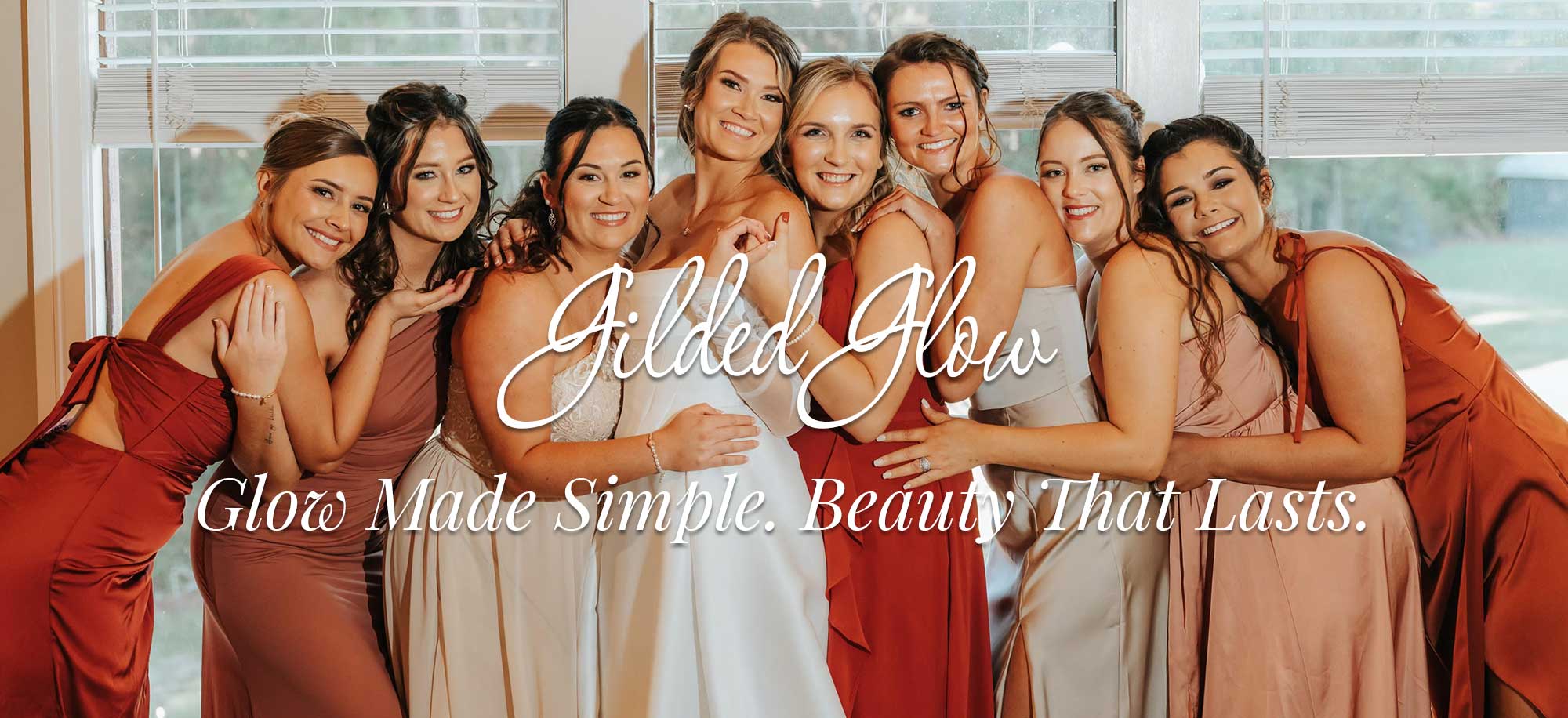 women in wedding party posing